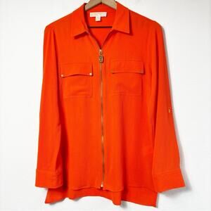 MICHAEL KORS ZIP UP LONG SLEEVE WOMEN ORANGE GOLD BLOUSE SIZE MEDIUM
